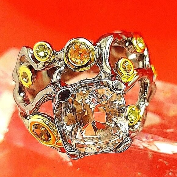 Handcrafted Unheated Kunzite 5.91ct & Sapphire 925 Sterling Silver Ring  Sz 6.75 - Picture 2 of 14